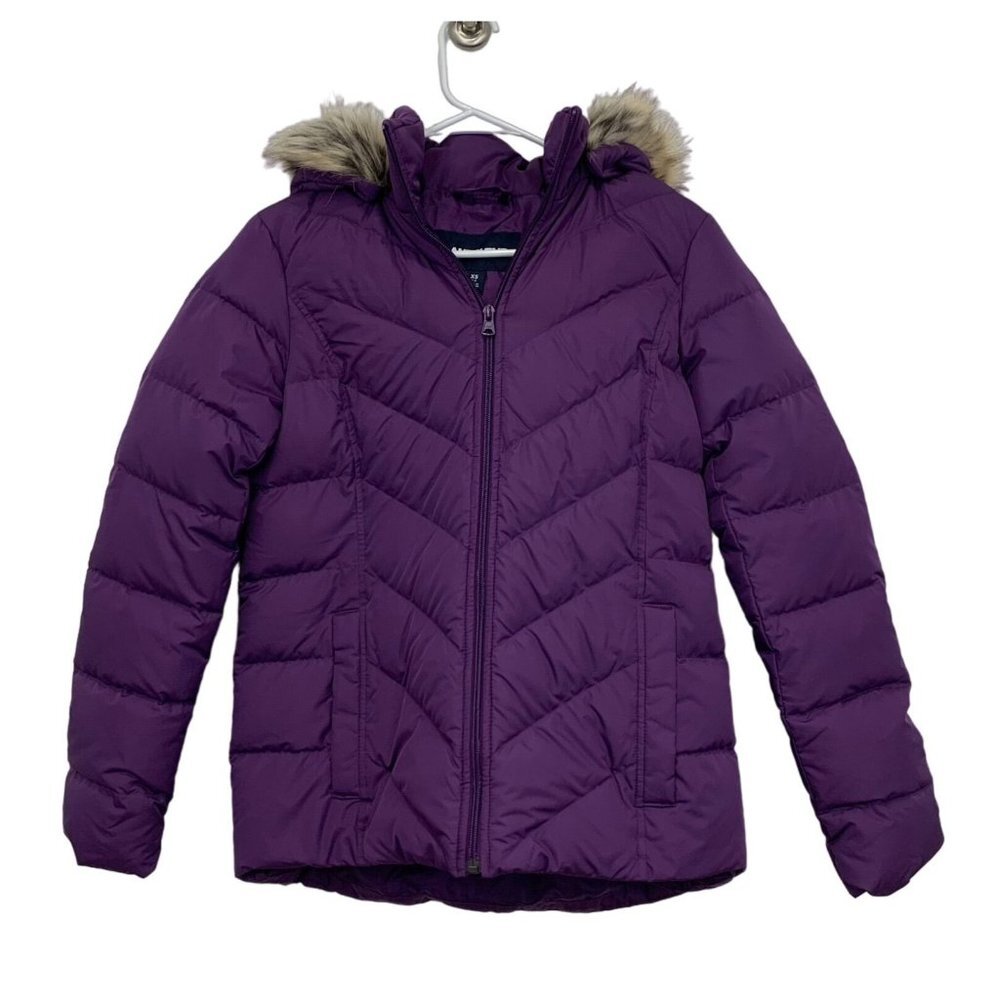 NWOT Lands' End Women's Down Winter Jacket w Faux Fur Hood Size XSmall Purple